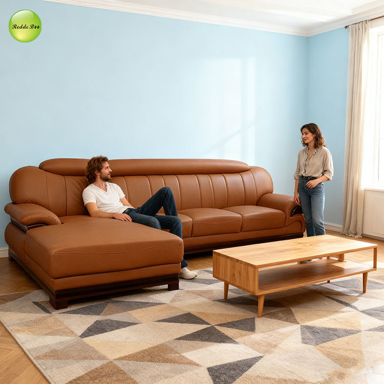 Classic Brown Leather Sectional: Premium Craft, Elegant Vibe – A Smart Choice for Luxe Modern Living Rooms