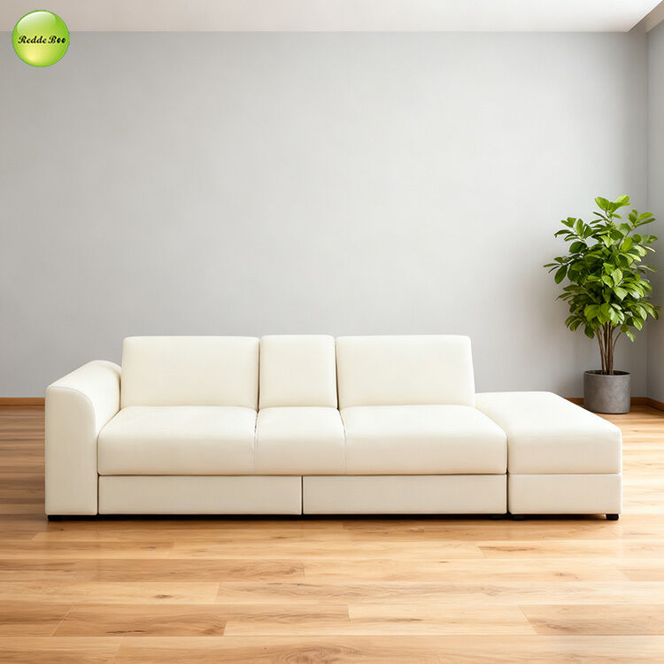 Minimalist PU Leather Foldable Sofa Bed With Drawer Storage & Cup Holder 3 Seater Living Room Sofa Convertible Sleeping Cum Bed