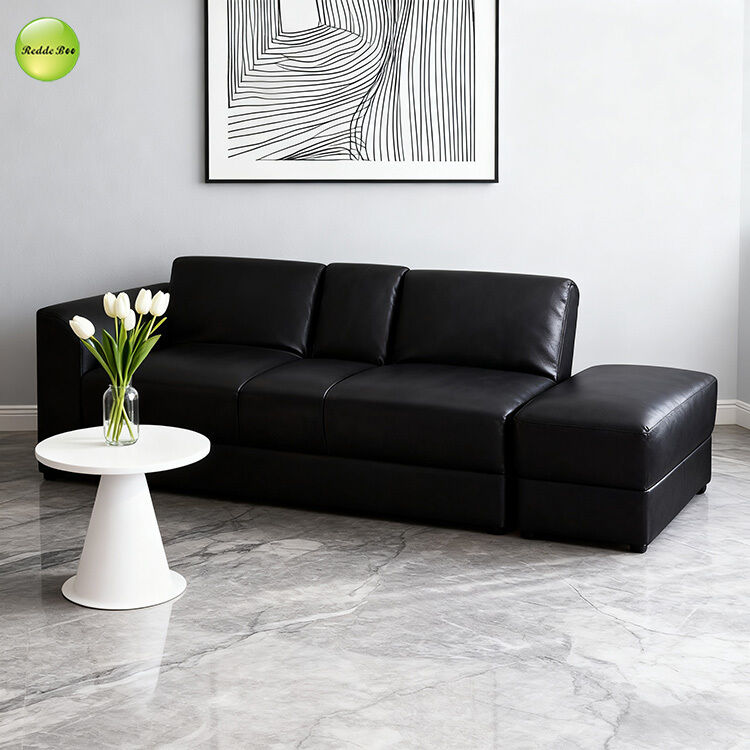 Minimalist PU Leather Foldable Sofa Bed With Drawer Storage & Cup Holder 3 Seater Living Room Sofa Convertible Sleeping Cum Bed