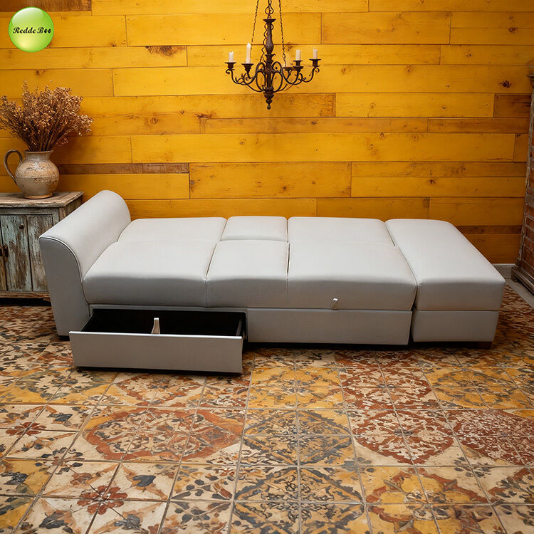 Minimalist PU Leather Foldable Sofa Bed With Drawer Storage & Cup Holder 3 Seater Living Room Sofa Convertible Sleeping Cum Bed