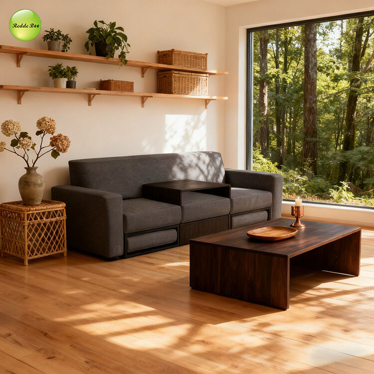 Modern Linen Fabric Sofa Bed With Drawers and Tea Table Three Seat Living Room Sofa Convertible Sleeper Futon Sofa Bed