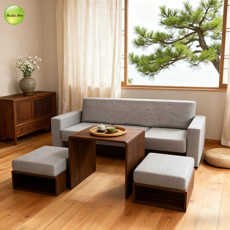 Modern Linen Fabric Sofa Bed With Drawers and Tea Table Three Seat Living Room Sofa Convertible Sleeper Futon Sofa Bed