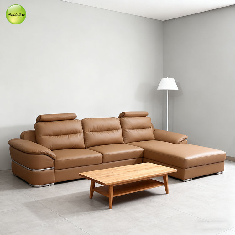 Modern Leather Lounge: Sleek Silhouette, Metal Detailing – Perfect for Bright, Airy Living Spaces