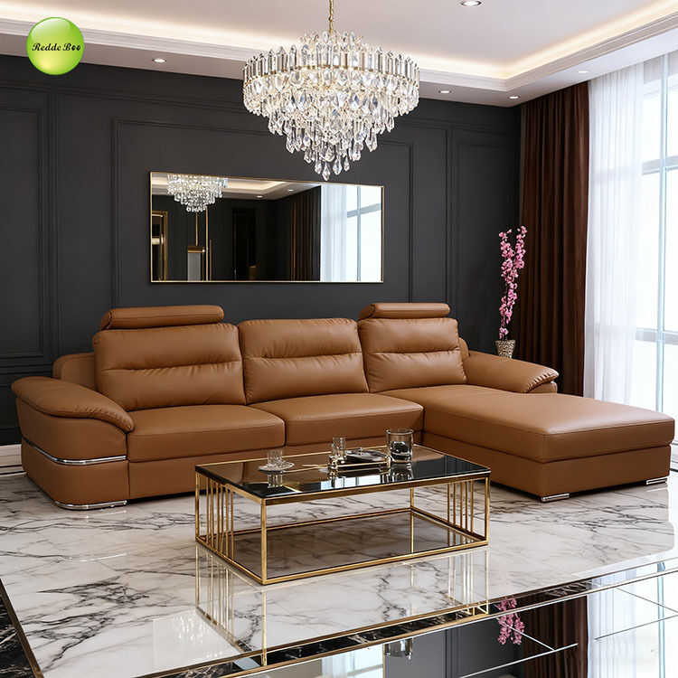 Modern Leather Lounge: Sleek Silhouette, Metal Detailing – Perfect for Bright, Airy Living Spaces