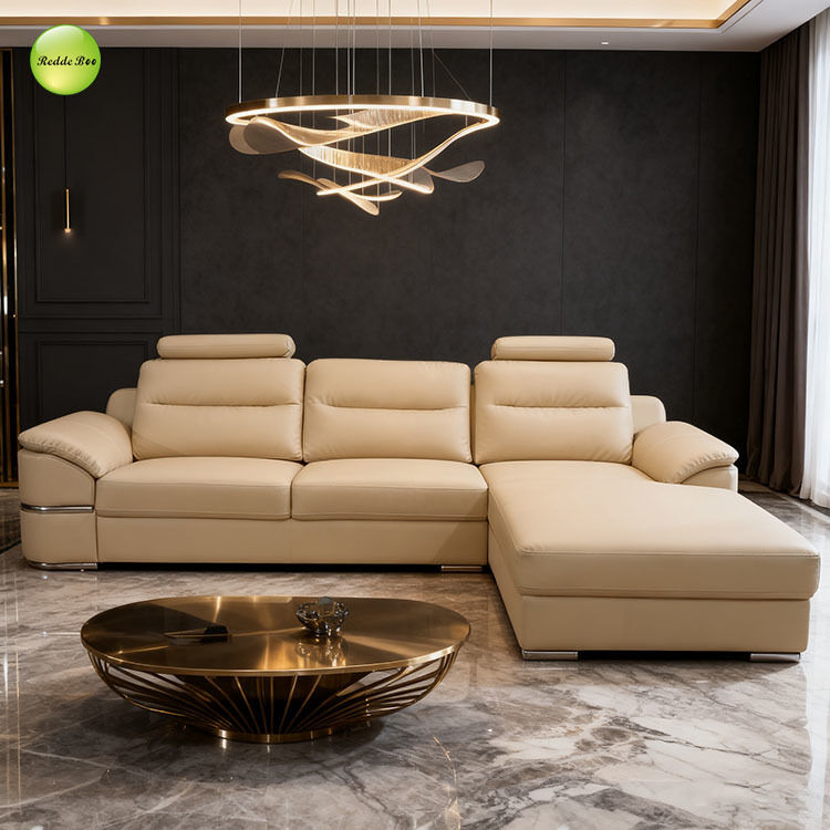 Modern Leather Lounge: Sleek Silhouette, Metal Detailing – Perfect for Bright, Airy Living Spaces