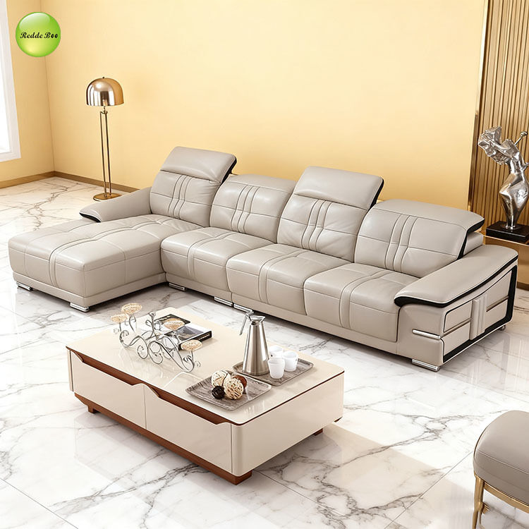 Leather Modular Sofa: Bold Trim, Spacious Layout – Transform Home into a Stylish Relaxation Hub