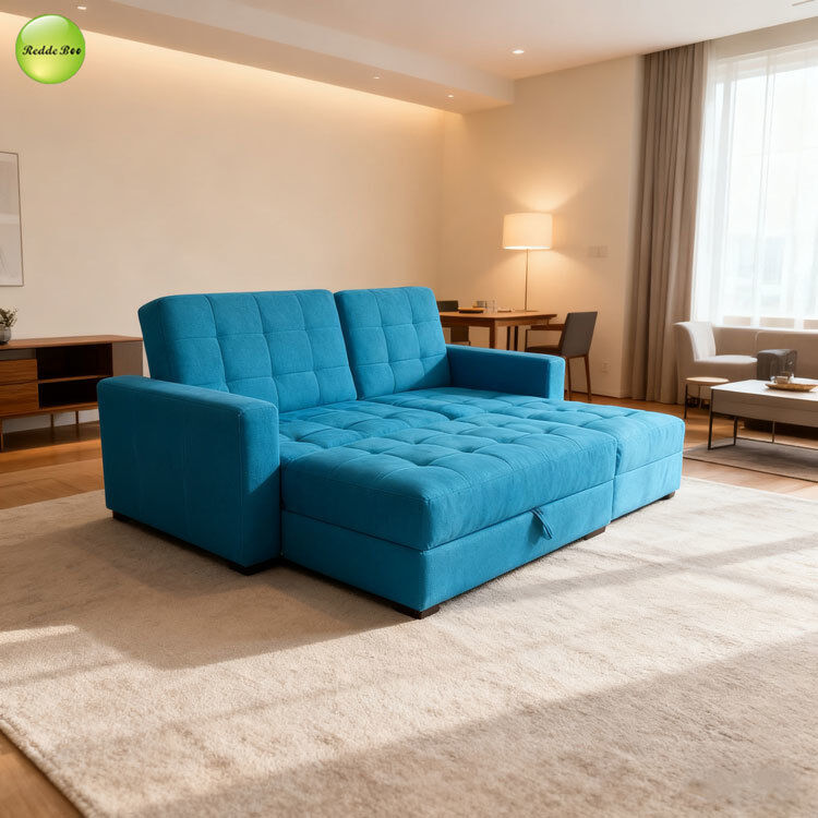 Multifunctional L Shape Sofa For Living Room Linen Fabric Sofa Convertible Sleeping Foldable Sofa Bed With Storage Ottoman