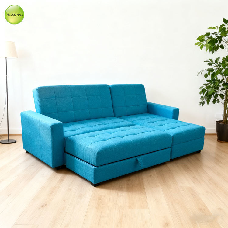 Multifunctional L Shape Sofa For Living Room Linen Fabric Sofa Convertible Sleeping Foldable Sofa Bed With Storage Ottoman