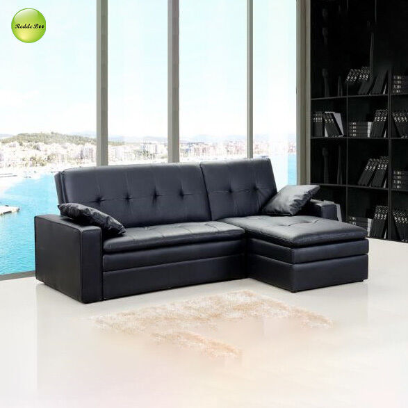 Multi-Functional PU Leather L-Shaped Corner Sofa For Living Room Convertible Sleeping Foldable Sofa Bed with Storage Chaise & Ottoman