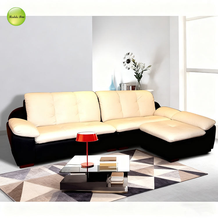 Two - Tone Leather Sectional: Black & Cream Contrast, Plush Seating – Art - Filled Modern Living Spaces Ideal
