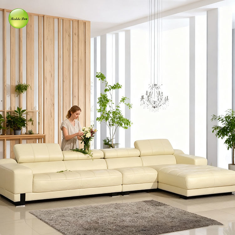 Cream Leather Sectional: Minimalist Chic & Cloud - Like Comfort – Redefine Your Modern Living Aesthetic