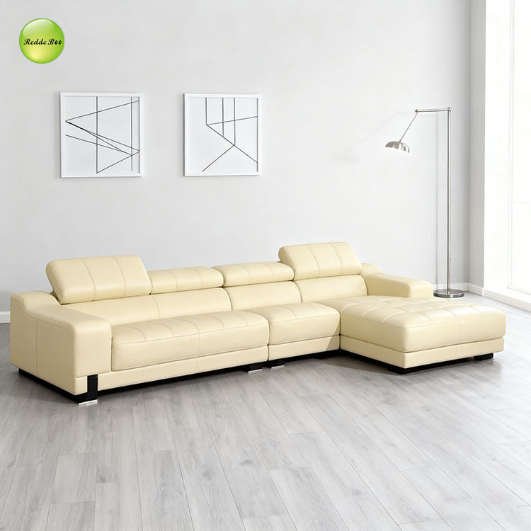 Cream Leather Sectional: Minimalist Chic & Cloud - Like Comfort – Redefine Your Modern Living Aesthetic