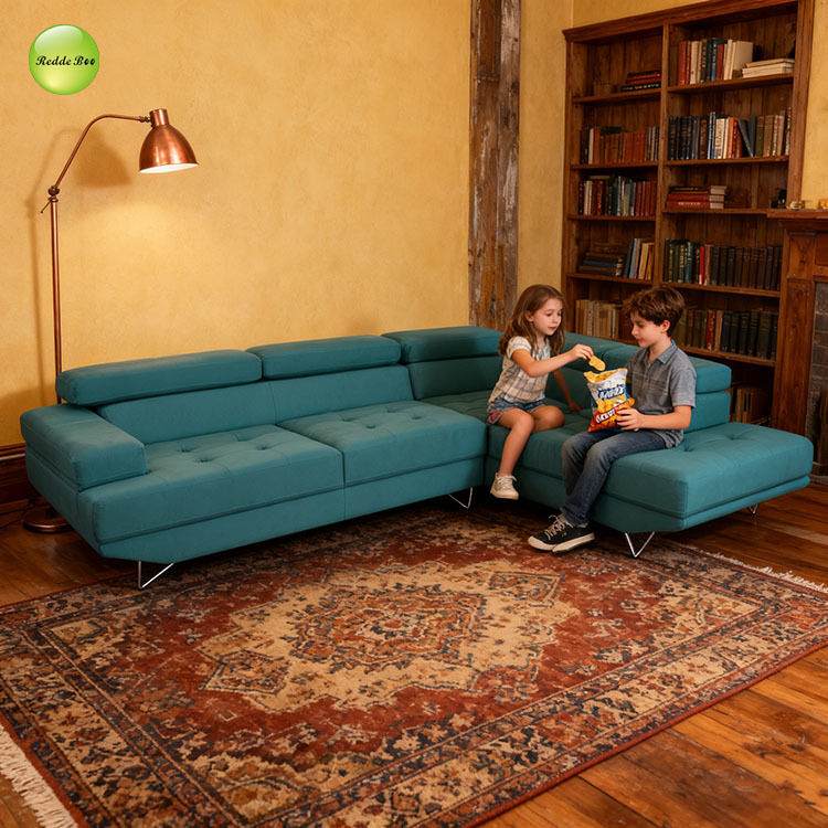 Leather Corner Sofa: Bold Hue, Minimalist Chic – Perfect for Meditation - Focused, Nature - Accent Interiors