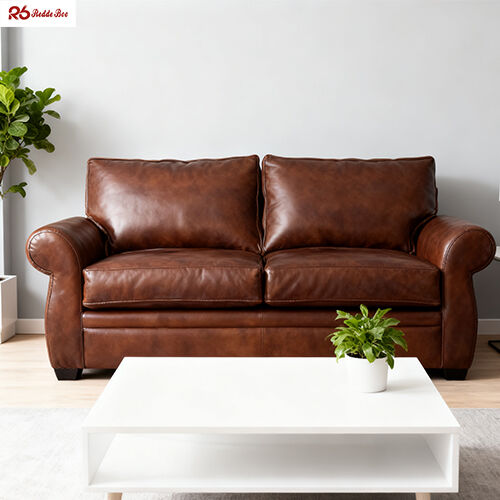 Ergonomic Polished Brown Full Grain Leather Sofa Corner Lounge Anti Aging