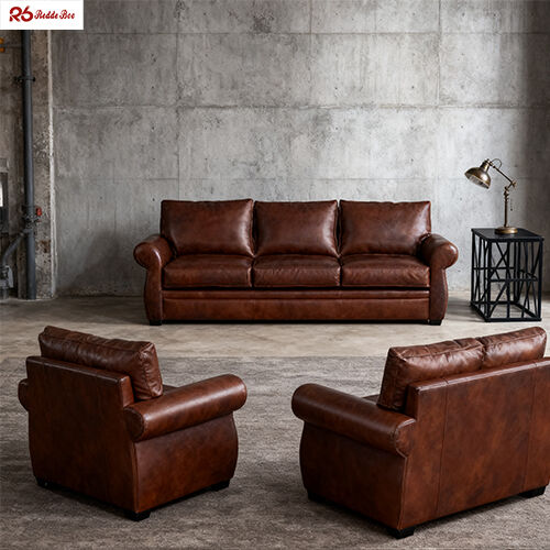 Ergonomic Polished Brown Full Grain Leather Sofa Corner Lounge Anti Aging