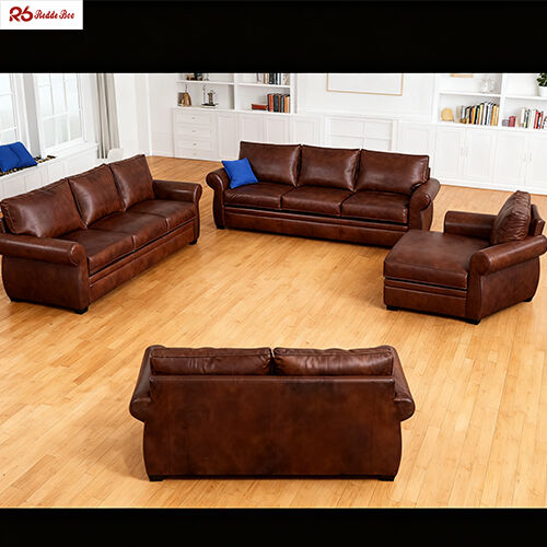 Ergonomic Polished Brown Full Grain Leather Sofa Corner Lounge Anti Aging