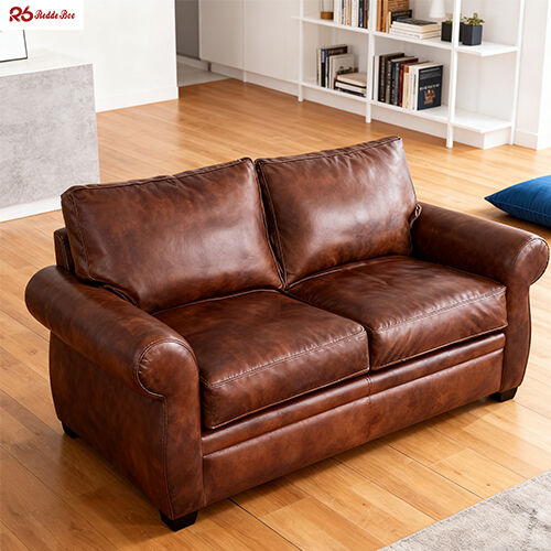 Ergonomic Polished Brown Full Grain Leather Sofa Corner Lounge Anti Aging