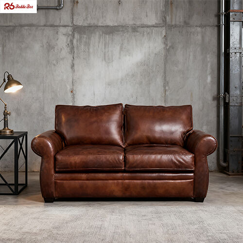 Ergonomic Polished Brown Full Grain Leather Sofa Corner Lounge Anti Aging