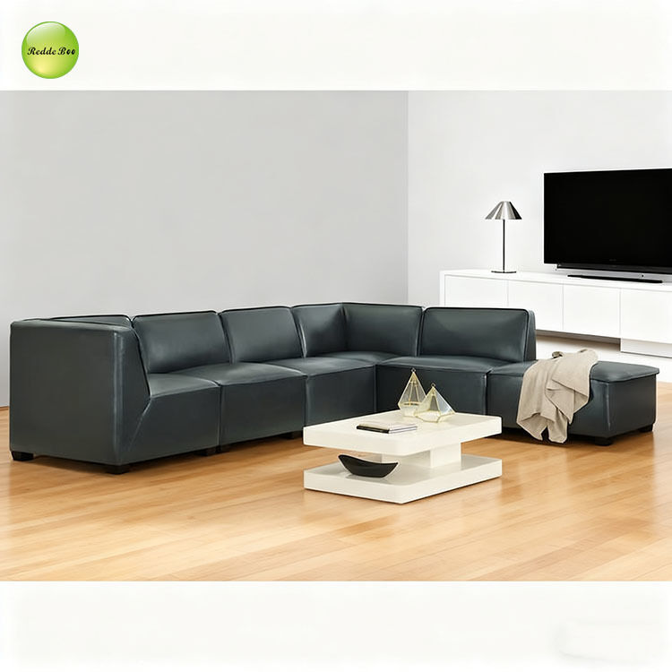 Leather Modular Sofa: Geometric Chic, Premium Craft – Perfect for Minimalist, Statement - Making Spaces