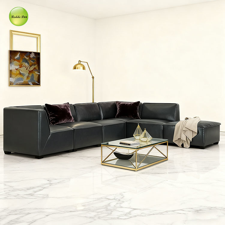 Leather Modular Sofa: Geometric Chic, Premium Craft – Perfect for Minimalist, Statement - Making Spaces