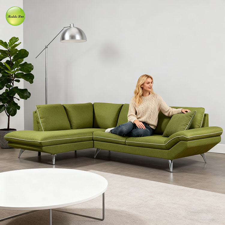 Chenille Fabric Curved L Shaped Sectional Sofa Wrap Around 4 Seat