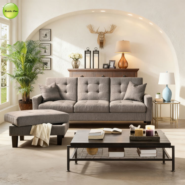 Three Seater Linen Fabric Sofa Bed Furniture Sleeper For Small Spaces ODM