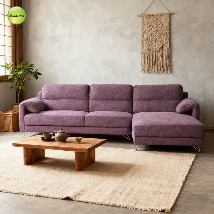 ODM Slipcovered L Shaped Sectional Sofa Couch Deep Seat Purple Linen Fabric