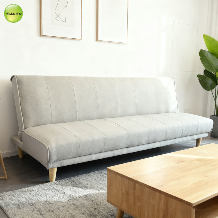 Minimalist Armless Fabric Sofa Bed Furniture Pull Out Sleeper Couch 3 Seater