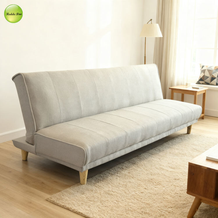 Minimalist Armless Fabric Sofa Bed Furniture Pull Out Sleeper Couch 3 Seater