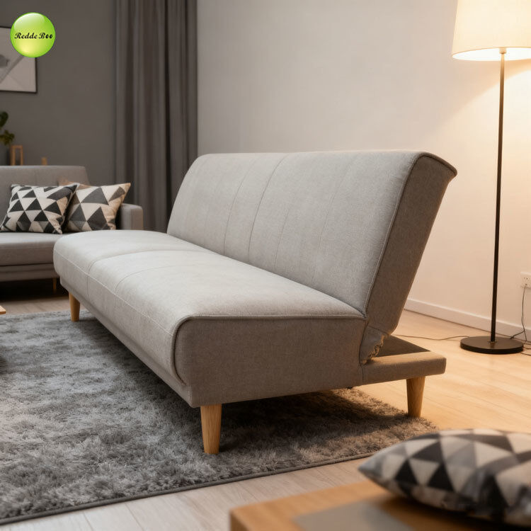 Minimalist Armless Fabric Sofa Bed Furniture Pull Out Sleeper Couch 3 Seater