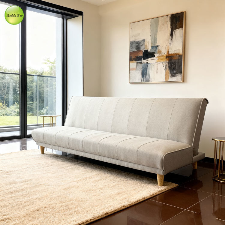 Minimalist Armless Fabric Sofa Bed Furniture Pull Out Sleeper Couch 3 Seater