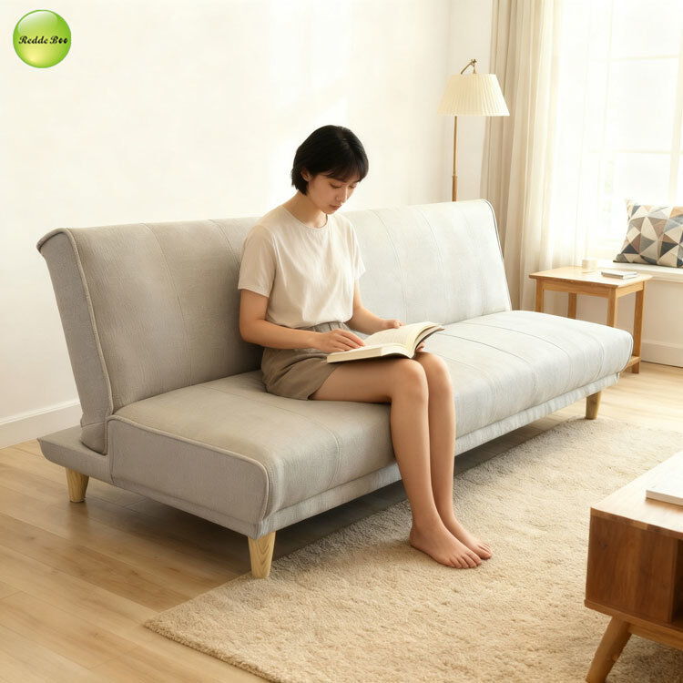 Minimalist Armless Fabric Sofa Bed Furniture Pull Out Sleeper Couch 3 Seater