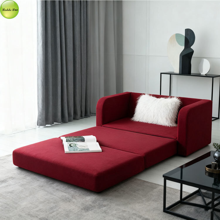 PU Leather 2 Seater Pull Out Sectional Couch Sleeper Sofa For Small Spaces