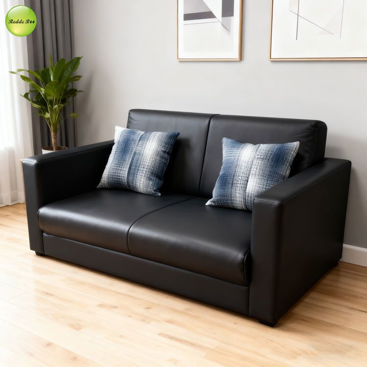 PU Leather 2 Seater Pull Out Sectional Couch Sleeper Sofa For Small Spaces