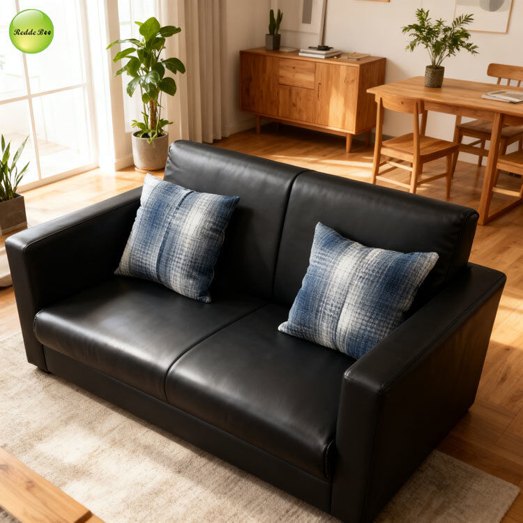 PU Leather 2 Seater Pull Out Sectional Couch Sleeper Sofa For Small Spaces