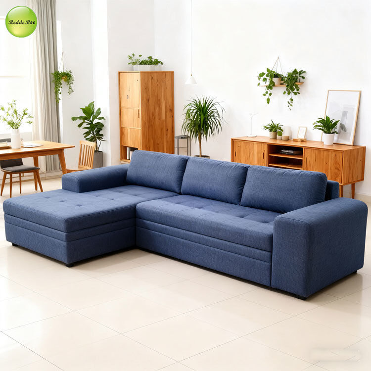 Modern L Shape Corner Fabric Sofa With Storage Chaise Convertible Sleeping Pull Out Sofa Bed For Living Room Space-Saving Furniture