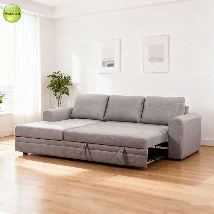 Modern L Shape Corner Fabric Sofa With Storage Chaise Convertible Sleeping Pull Out Sofa Bed For Living Room Space-Saving Furniture