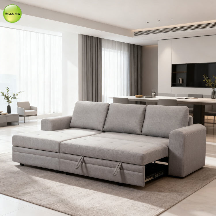 Modern L Shape Corner Fabric Sofa With Storage Chaise Convertible Sleeping Pull Out Sofa Bed For Living Room Space-Saving Furniture
