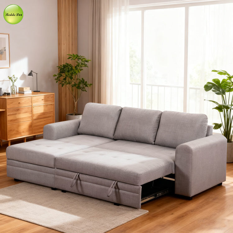 Modern L Shape Corner Fabric Sofa With Storage Chaise Convertible Sleeping Pull Out Sofa Bed For Living Room Space-Saving Furniture