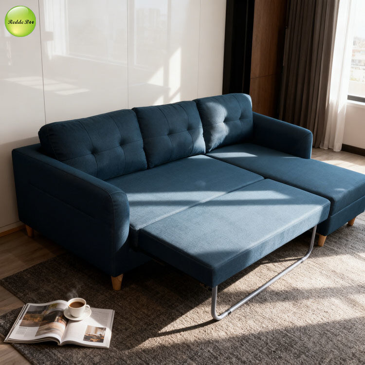 Linen Fabric L-Shape Corner Sofa For Living Room Space-Saving Furniture Convertible Sleeping Pull-Out Sofa Bed