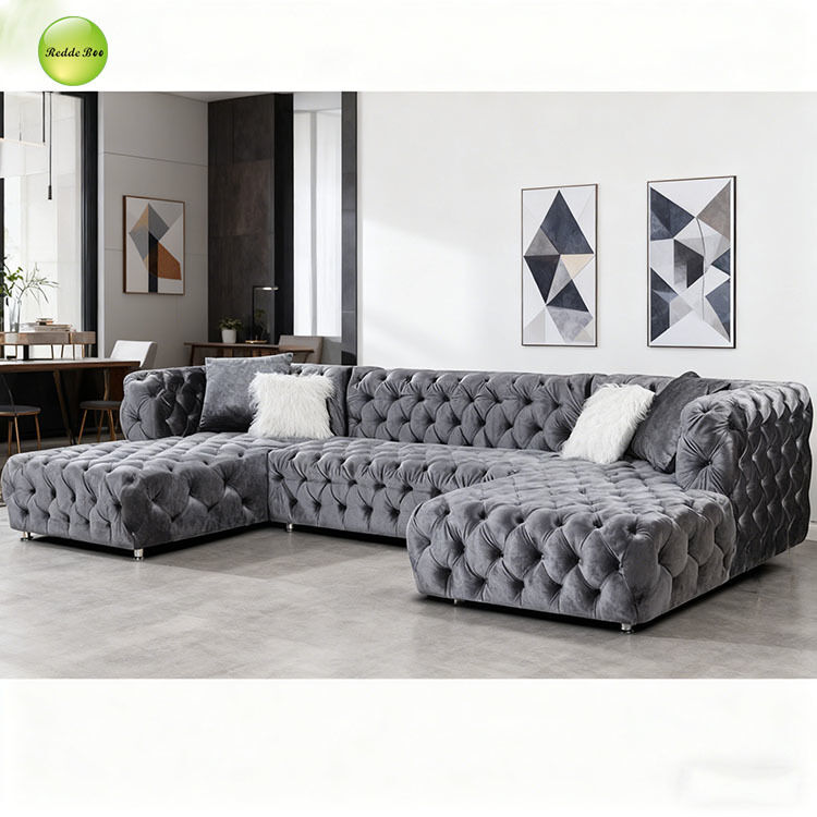 Velvet Oversized Sectional: Full-Tufted, Modern Art Accent – Ideal for Luxe, Bold Contemporary Interiors