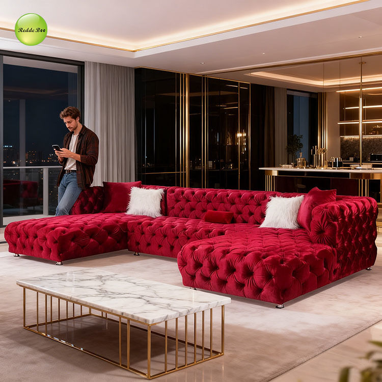 Velvet Oversized Sectional: Full-Tufted, Modern Art Accent – Ideal for Luxe, Bold Contemporary Interiors