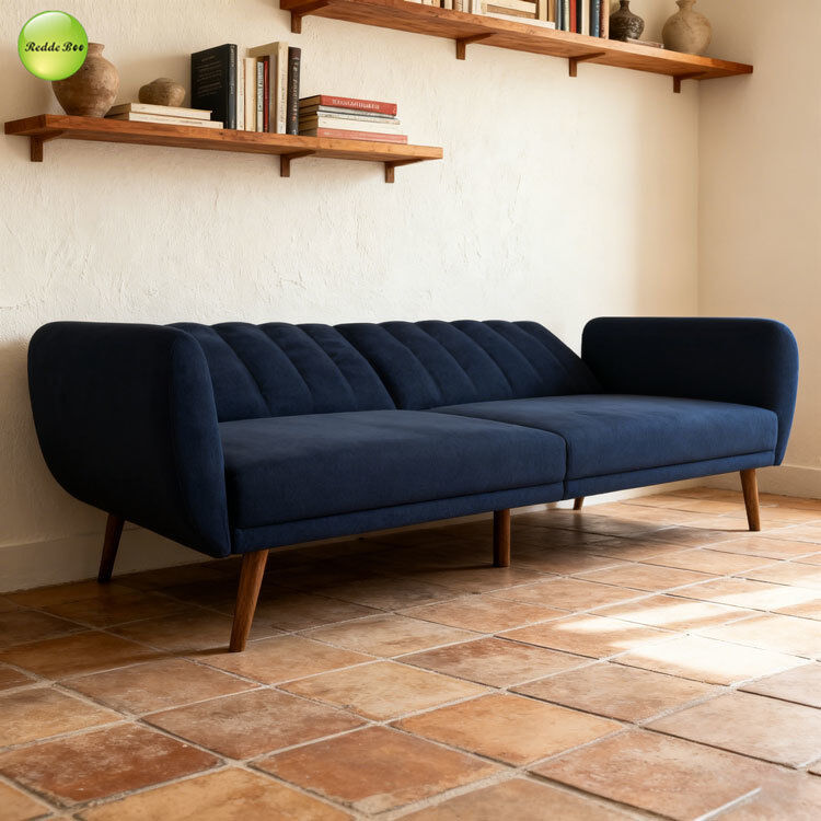 Minimalist Style 3 Seater Linen Fabric Sofa Space-Saving Living Room Furniture Convertible Sleeping Foldable Sofa Bed