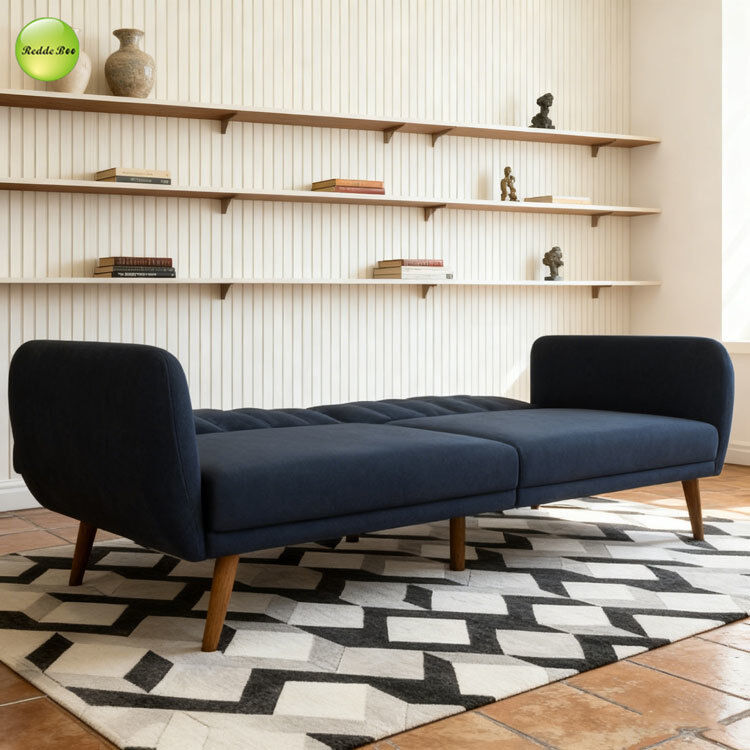 Minimalist Style 3 Seater Linen Fabric Sofa Space-Saving Living Room Furniture Convertible Sleeping Foldable Sofa Bed