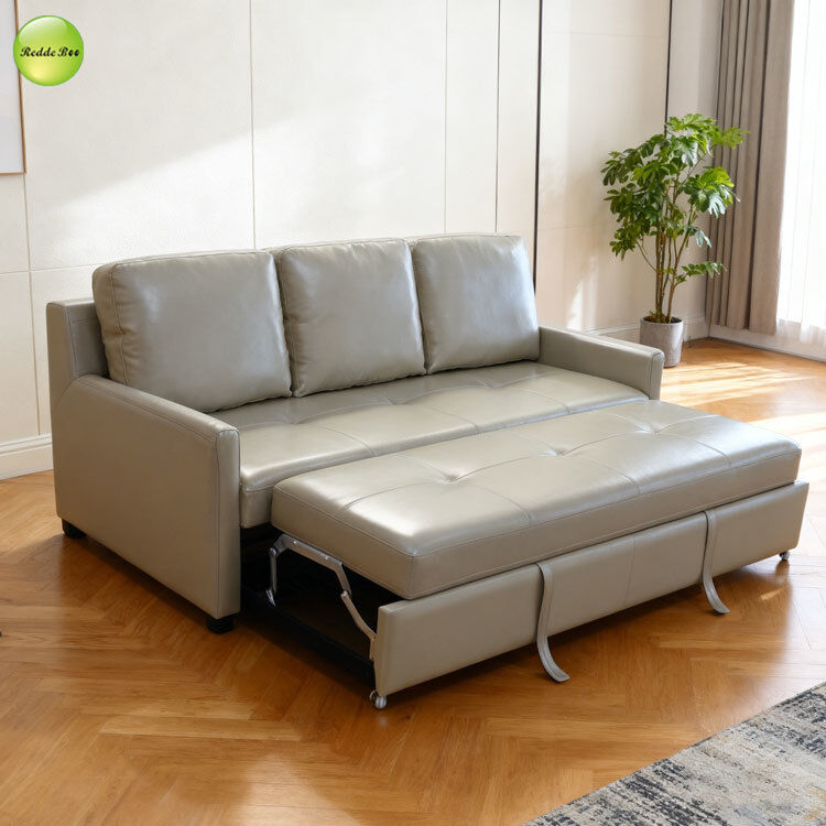 Modern PU Leather 3 Seater Living Room Sofa Convertible Sleeping Pull Out Sofa Bed Space-Saving For Small Apartment