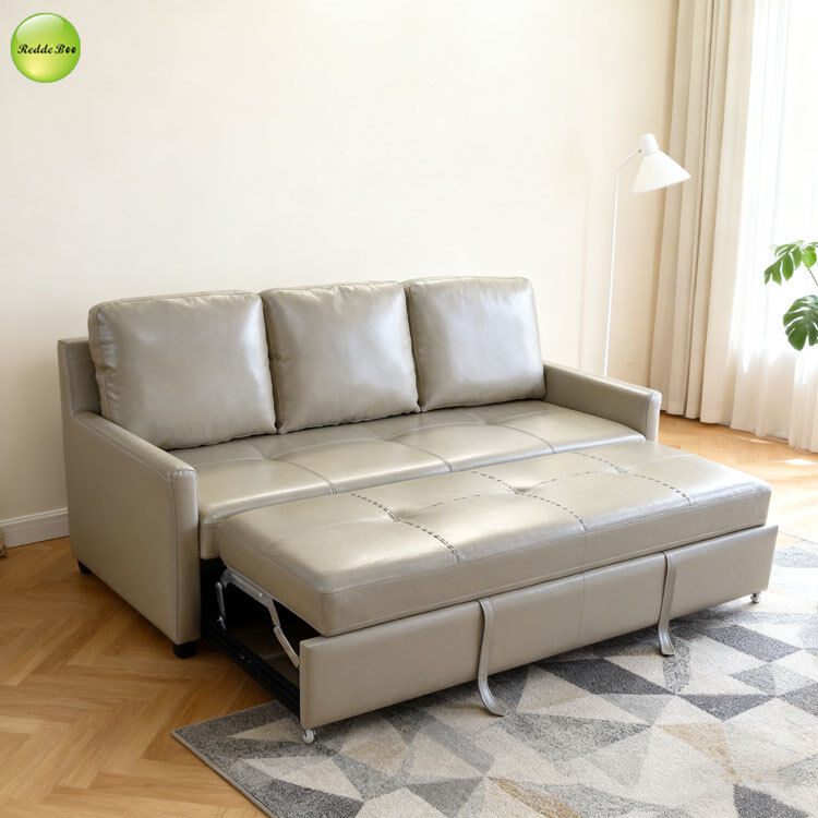 Modern PU Leather 3 Seater Living Room Sofa Convertible Sleeping Pull Out Sofa Bed Space-Saving For Small Apartment