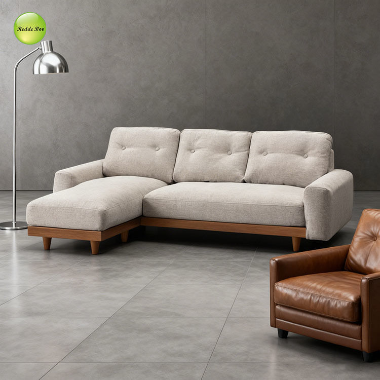 Light Neutral Sectional: Subtle Elegance, Wood Edge – A Smart Choice for Design-Forward Calm Interiors
