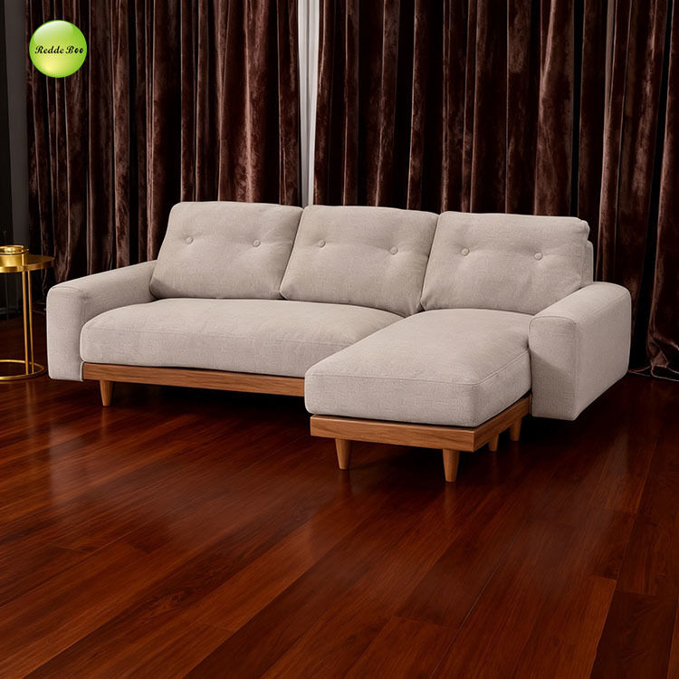 Light Neutral Sectional: Subtle Elegance, Wood Edge – A Smart Choice for Design-Forward Calm Interiors