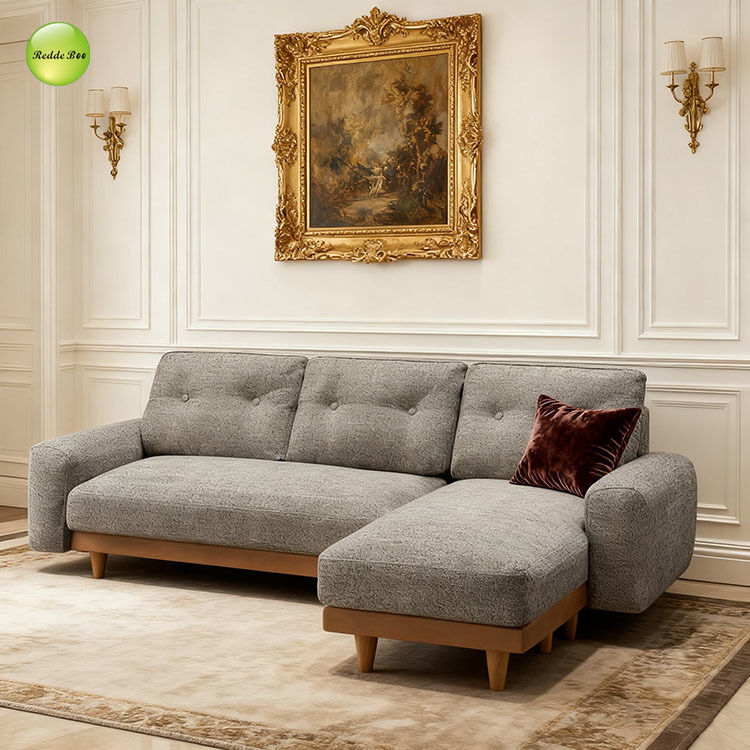Light Neutral Sectional: Subtle Elegance, Wood Edge – A Smart Choice for Design-Forward Calm Interiors