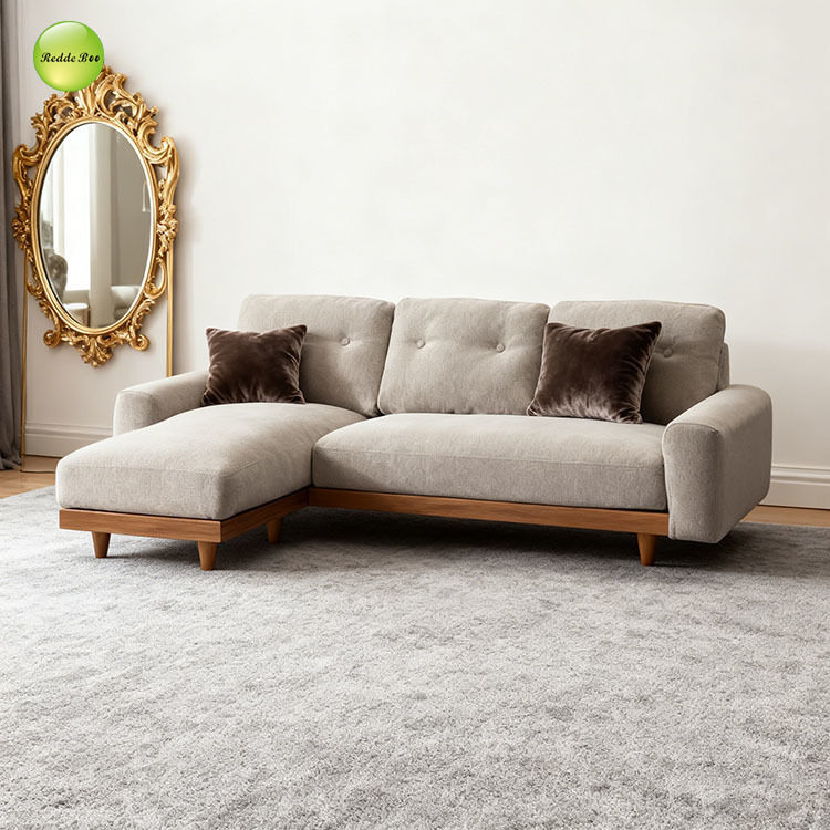 Light Neutral Sectional: Subtle Elegance, Wood Edge – A Smart Choice for Design-Forward Calm Interiors